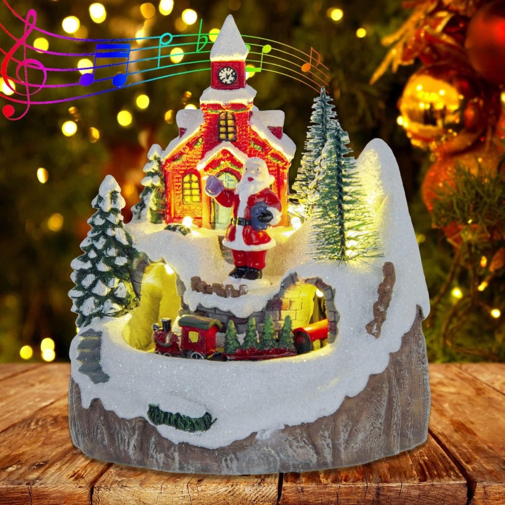 Wholesale innodept12 animated red church village scene featuring a moving miniature train and festive musical LED lights.