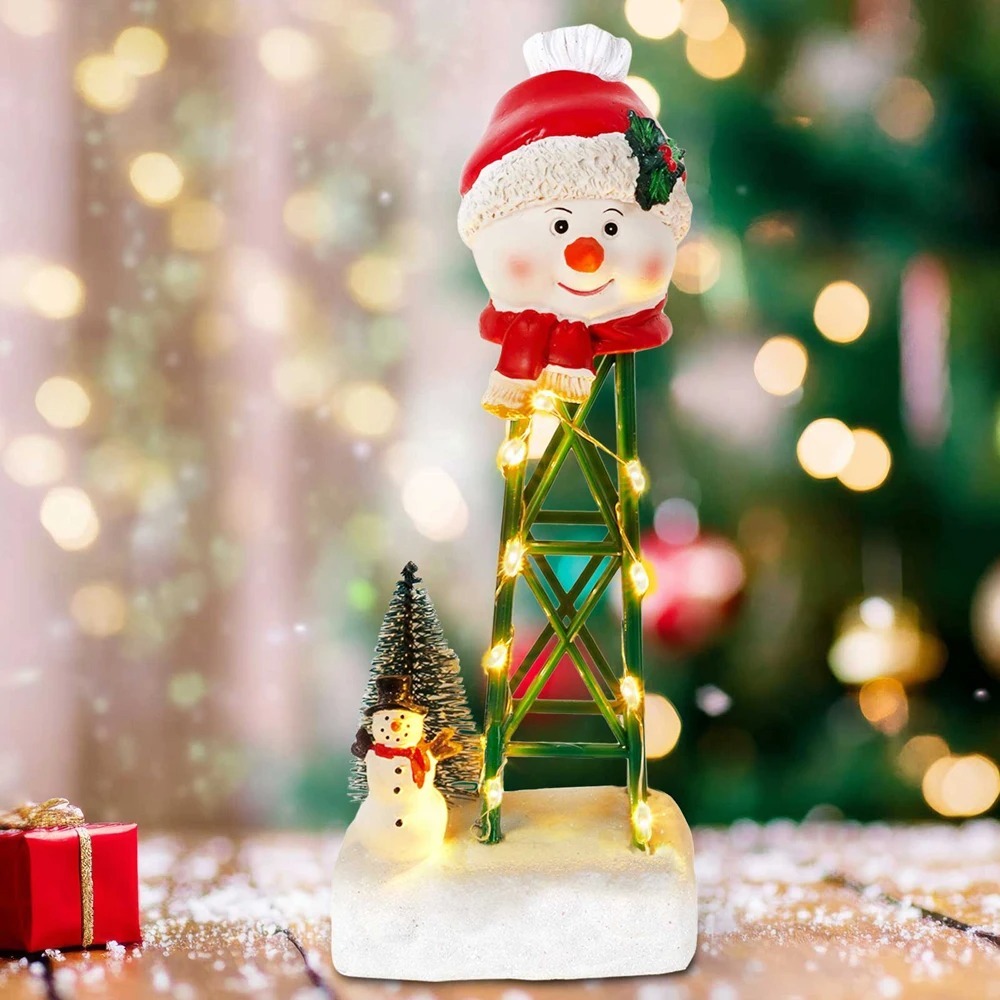 Wholesale innodept12 LED Christmas snowman water tower with festive fairy lights and miniature snowman figurine.