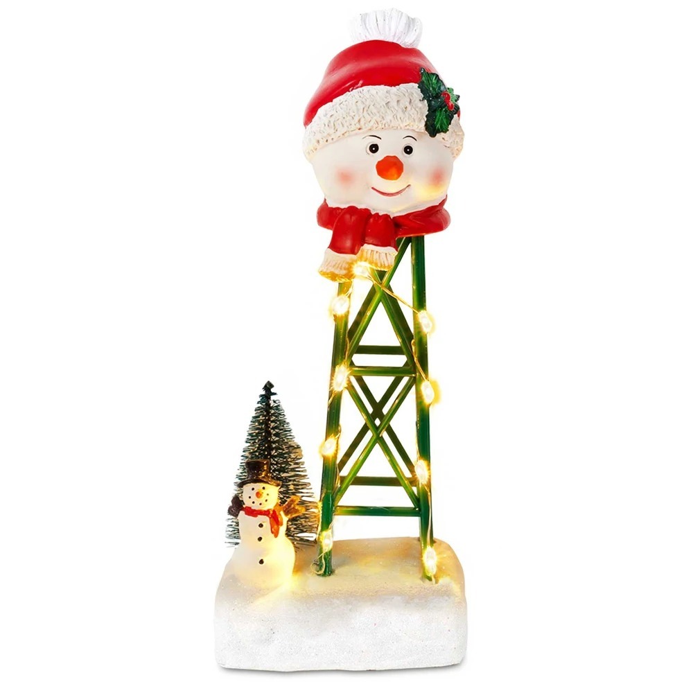 Christmas Villages Accessories Snowman Watertower - Christmas Collectible Building Figurines Home Decorations with LED Lights