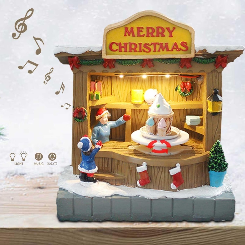 innodept12 Animated Christmas Village Accessories Decor with Music and LED Lights - Bring Festive Cheer to Your Home with Our Icecream Shop, Battery Operated