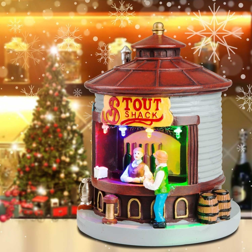 Christmas Village Collection Accessory Set - LED Light Up Christmas Market Scene