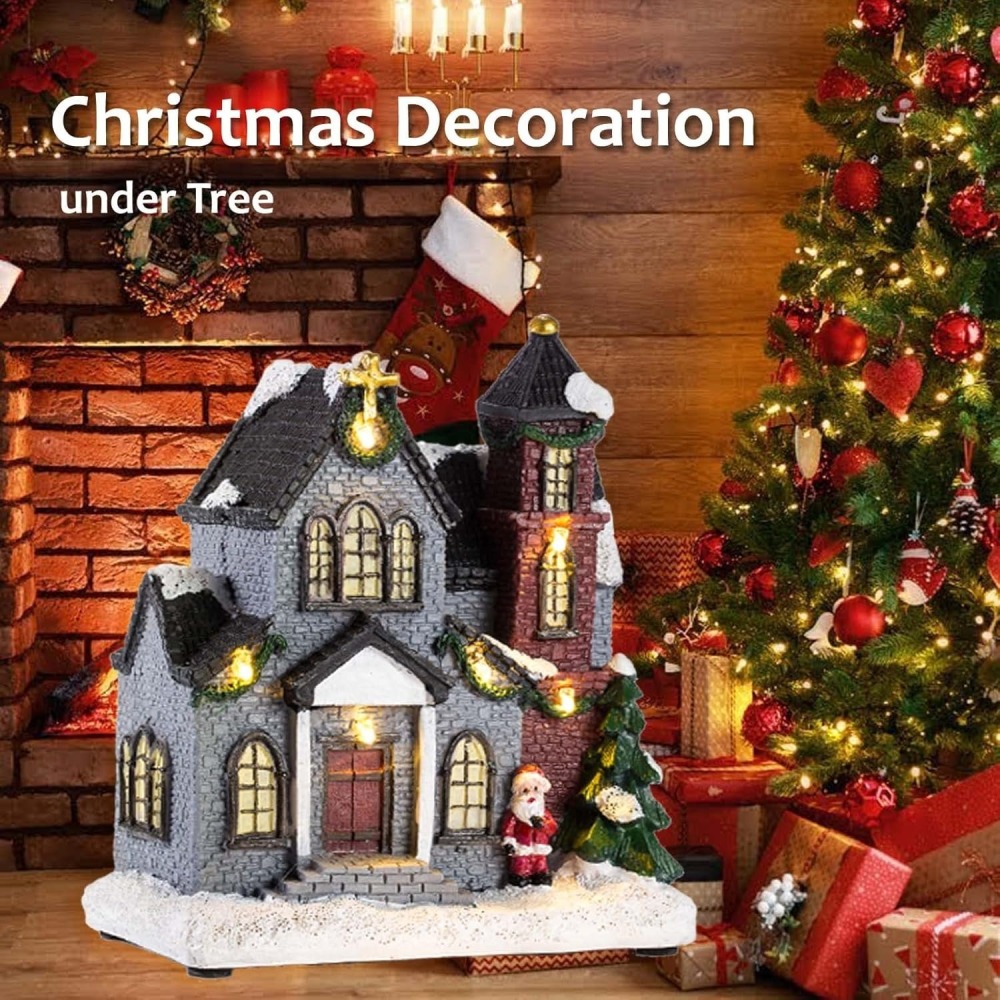 Wholesale innodept12 6-inch LED Christmas church building with battery-operated lights for holiday village displays.