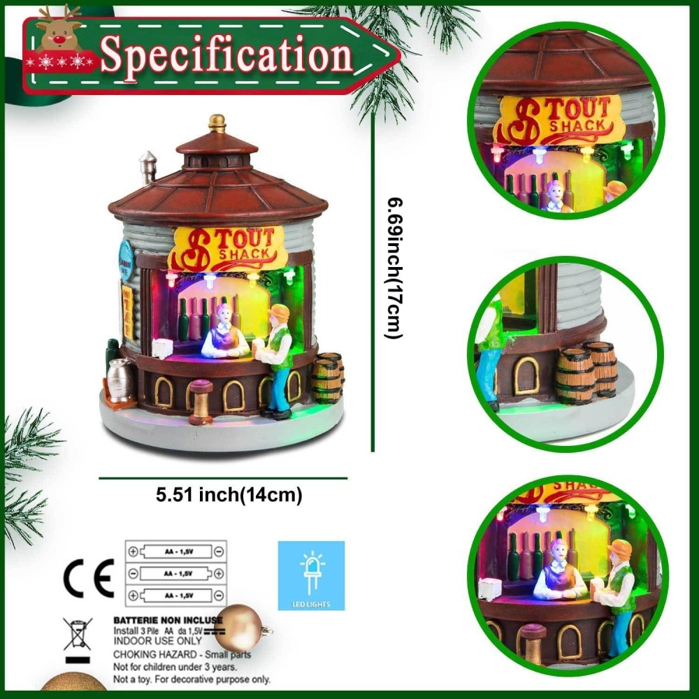 Christmas Village Collection Accessory Set - LED Light Up Christmas Market Scene
