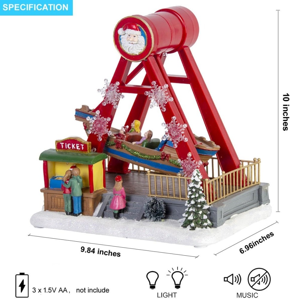 innodept12 Christmas Village Collection Santa Ship Ride, Animated Boat with LED Lights & Music Season Decorations for Village Sets