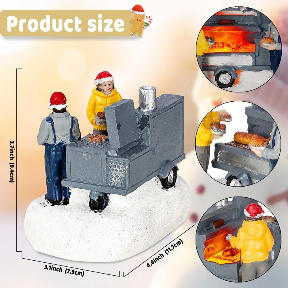 Christmas Village Accessories Figurines Scene with LED Light, Battery Operated(3V) not Included