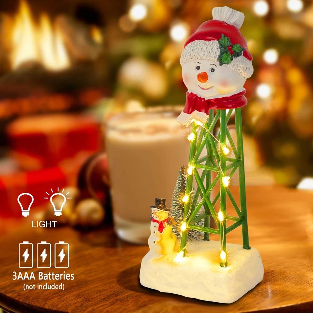 Christmas Villages Accessories Snowman Watertower - Christmas Collectible Building Figurines Home Decorations with LED Lights