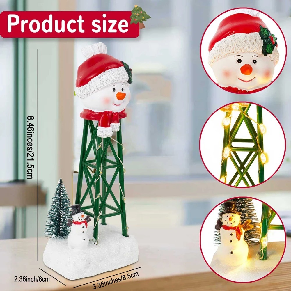 Christmas Villages Accessories Snowman Watertower - Christmas Collectible Building Figurines Home Decorations with LED Lights