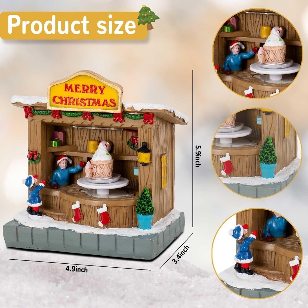 innodept12 Animated Christmas Village Accessories Decor with Music and LED Lights - Bring Festive Cheer to Your Home with Our Icecream Shop, Battery Operated