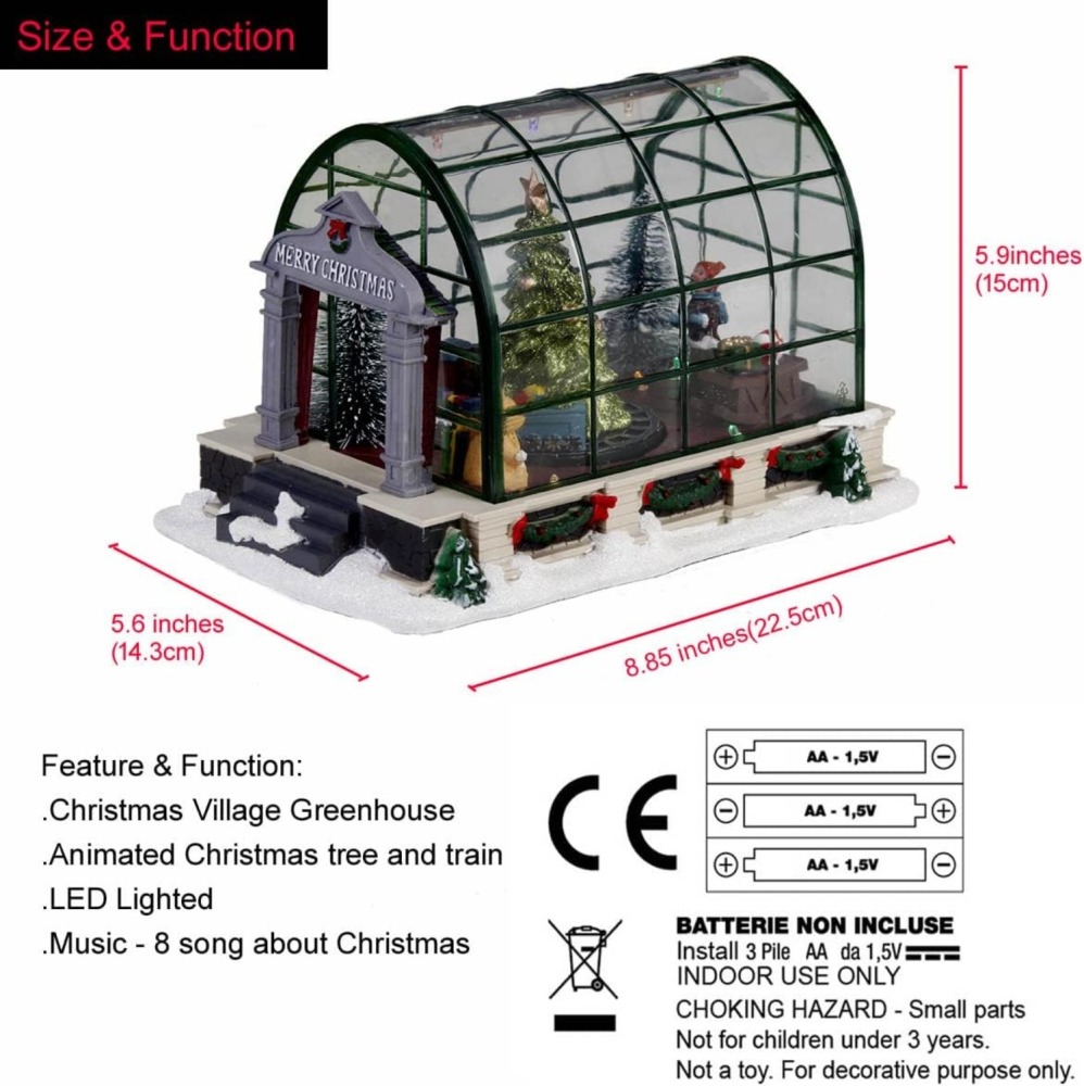 Animated Lighted Christmas Village Greenhouse