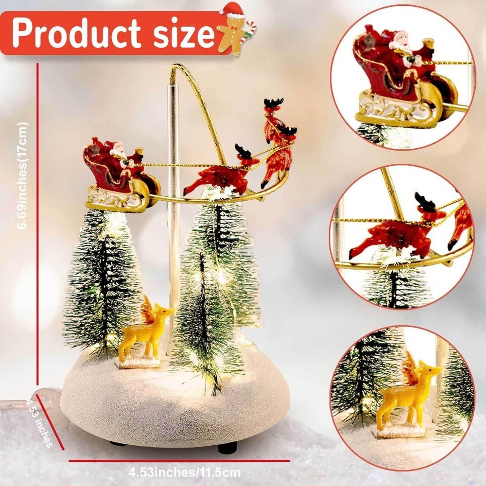 Christmas Snow Village Animated Flaming Sleigh Accessory Figurine, Lights Musical Christmas Santa Sleigh Vacation Decorations, Multicolor