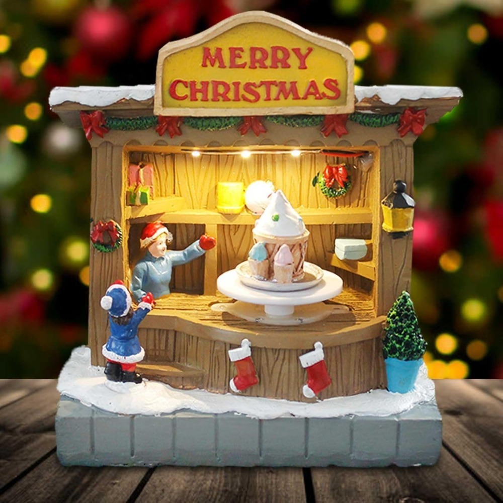 innodept12 Animated Christmas Village Accessories Decor with Music and LED Lights - Bring Festive Cheer to Your Home with Our Icecream Shop, Battery Operated