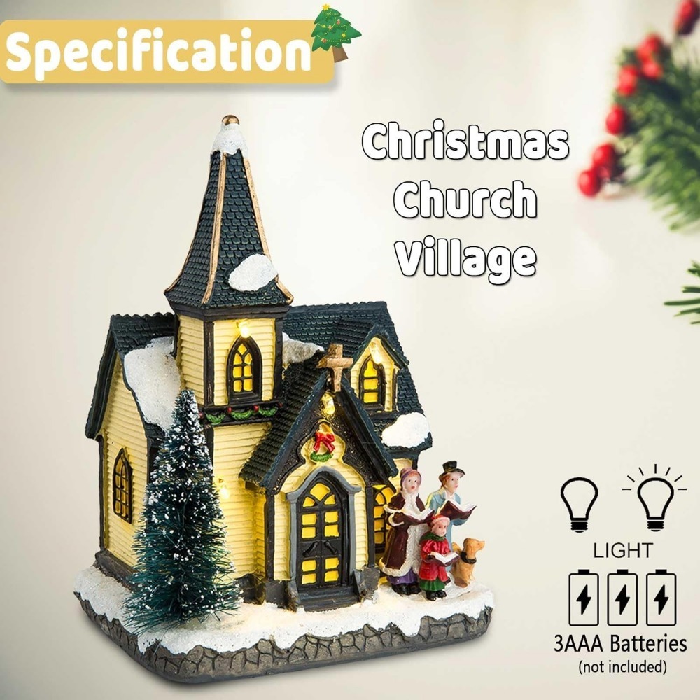 innodept12 Christmas Church Light House Snow Village with Figurines Choirs
