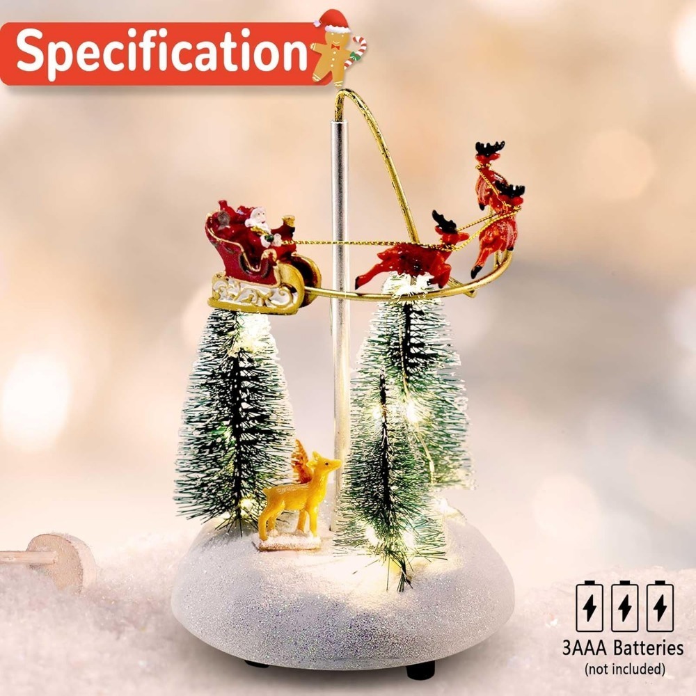 Christmas Snow Village Animated Flaming Sleigh Accessory Figurine, Lights Musical Christmas Santa Sleigh Vacation Decorations, Multicolor