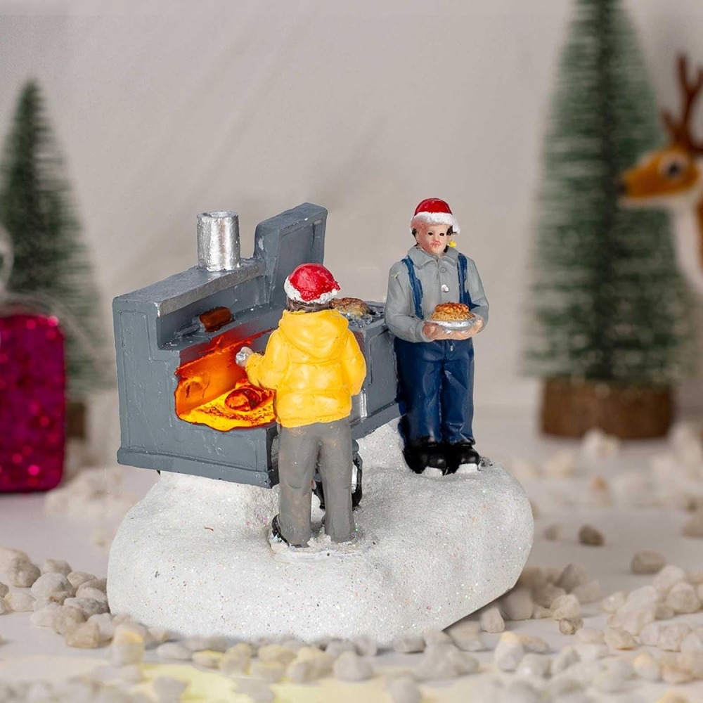 Christmas Village Accessories Figurines Scene with LED Light, Battery Operated(3V) not Included