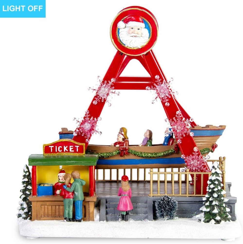 innodept12 Christmas Village Collection Santa Ship Ride, Animated Boat with LED Lights & Music Season Decorations for Village Sets