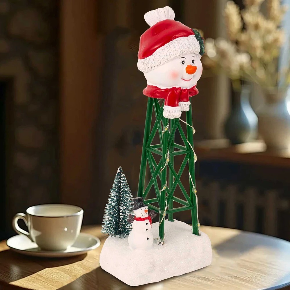 Christmas Villages Accessories Snowman Watertower - Christmas Collectible Building Figurines Home Decorations with LED Lights