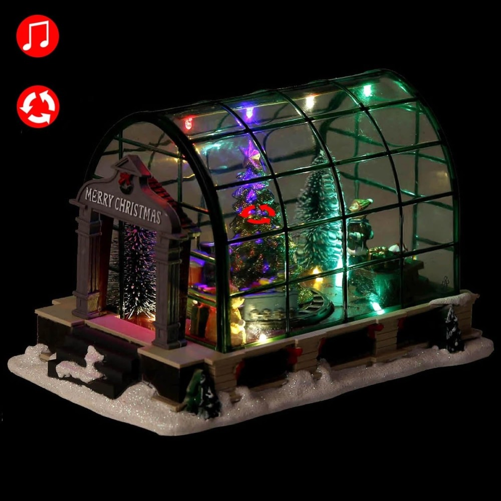 Animated Lighted Christmas Village Greenhouse