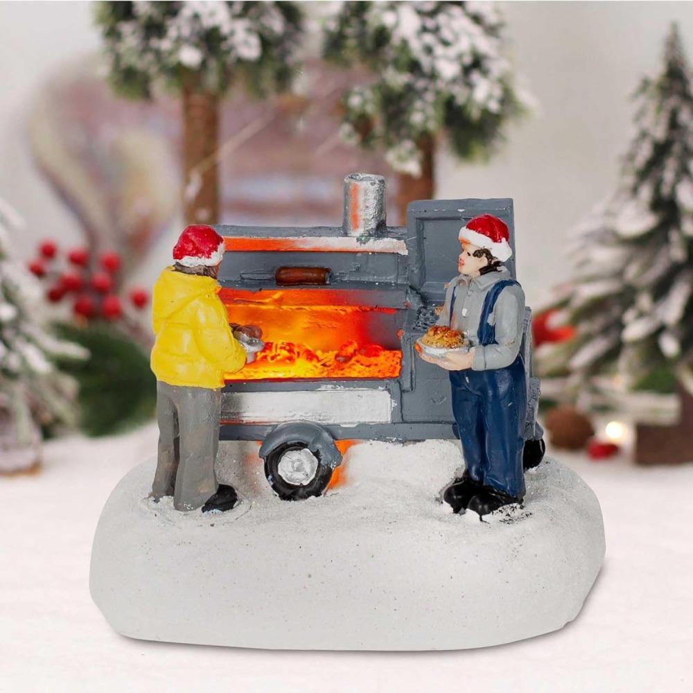 Christmas Village Accessories Figurines Scene with LED Light, Battery Operated(3V) not Included