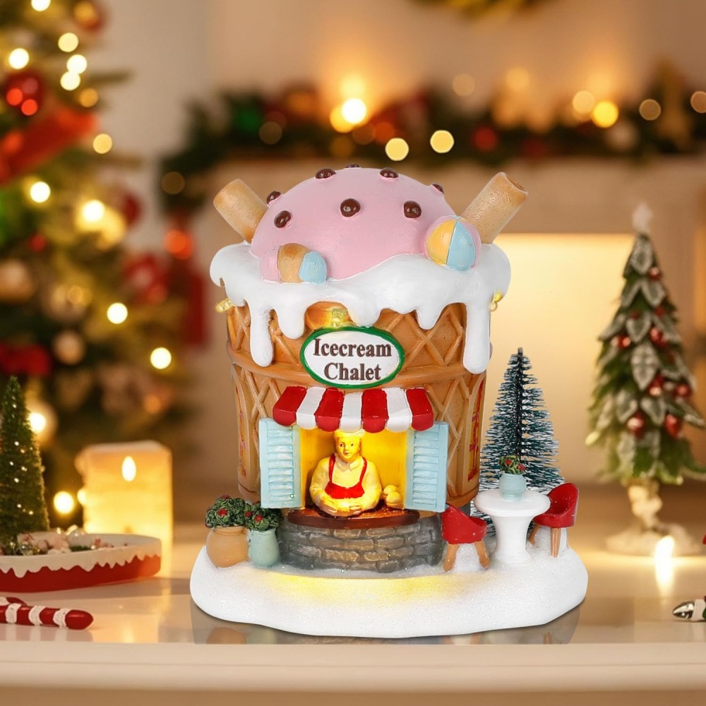 Wholesale innodept12 Ice Cream Chalet village house with LED lights and festive candy-themed resin details.
