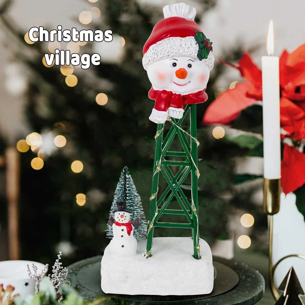 Christmas Villages Accessories Snowman Watertower - Christmas Collectible Building Figurines Home Decorations with LED Lights