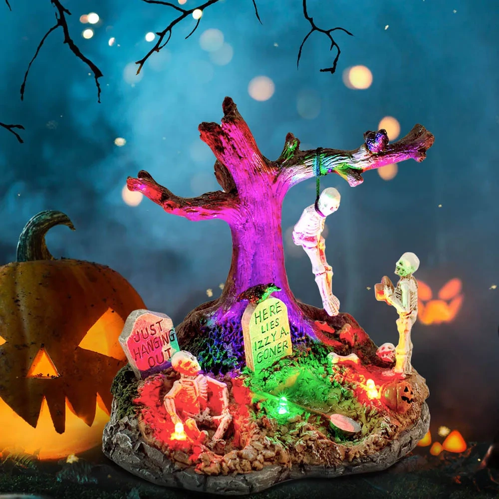 Wholesale innodept12 Halloween spooky graveyard collection featuring detailed resin tombstones for village displays.