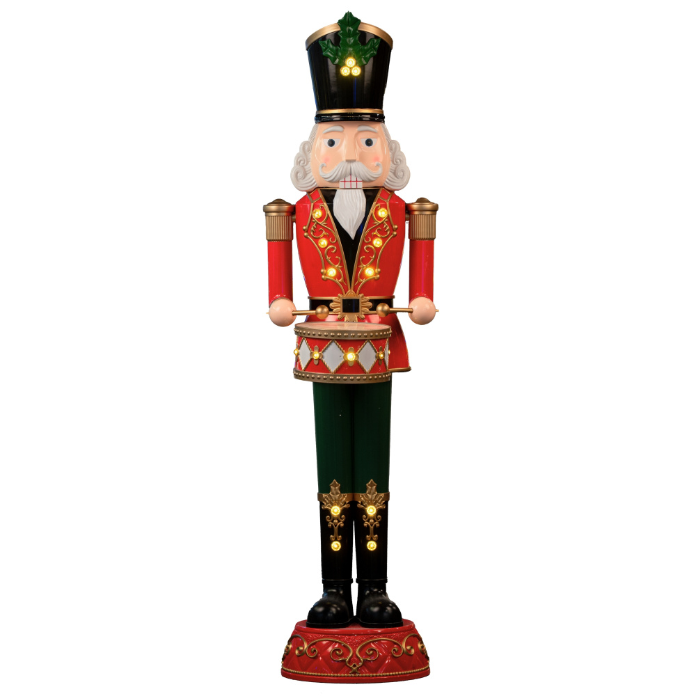 Grand 6ft (181cm) Animated Musical Nutcracker Drummer – Premium LED Christmas Decoration