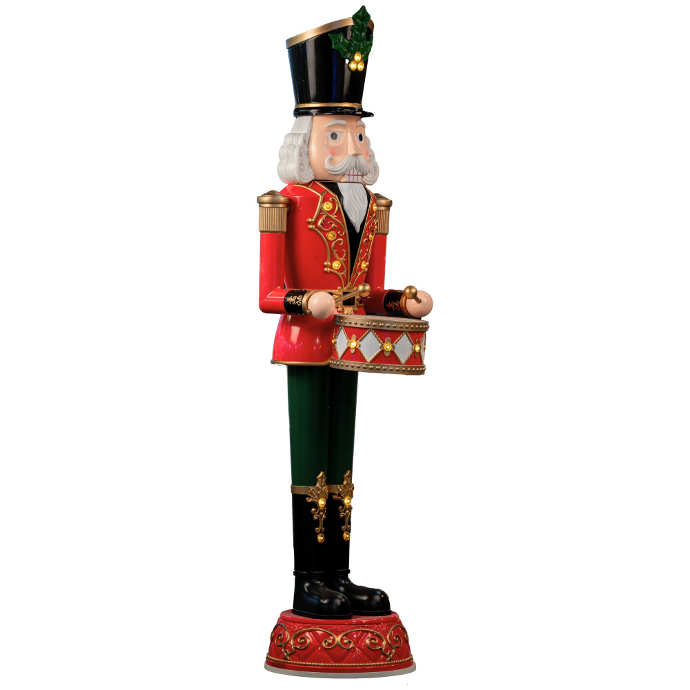 Grand 6ft (181cm) Animated Musical Nutcracker Drummer – Premium LED Christmas Decoration