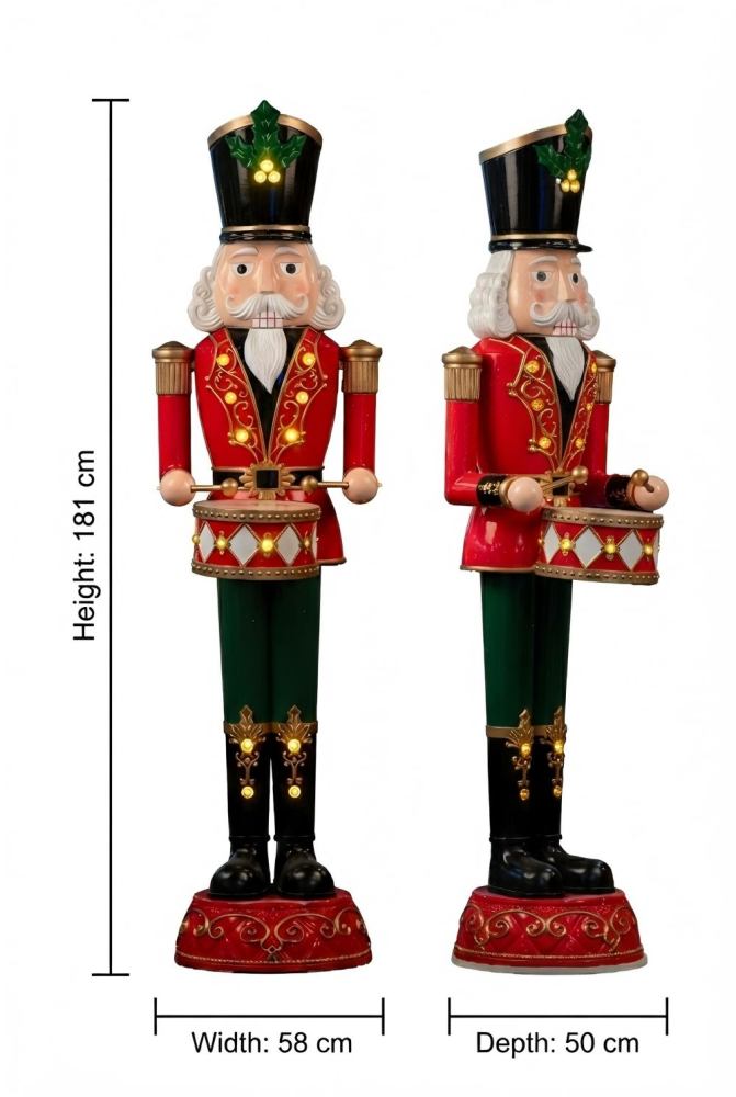 Grand 6ft (181cm) Animated Musical Nutcracker Drummer – Premium LED Christmas Decoration