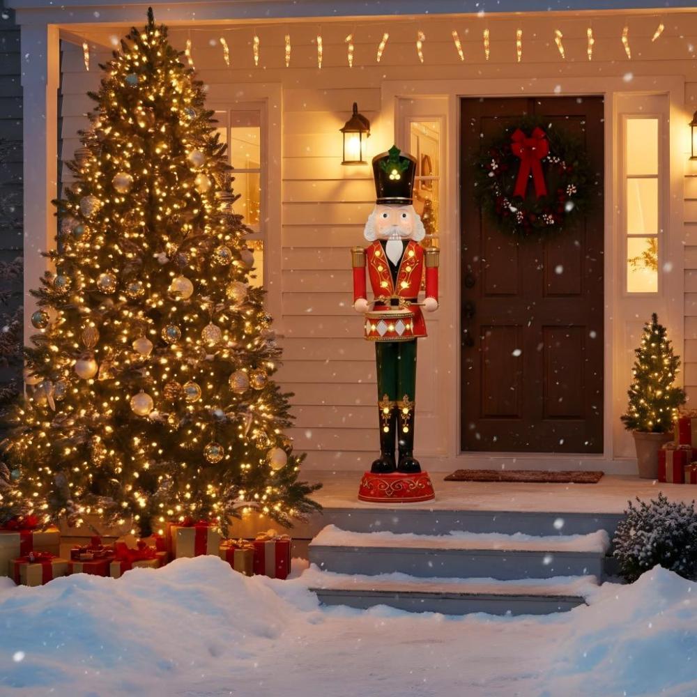 Grand 6ft (181cm) Animated Musical Nutcracker Drummer – Premium LED Christmas Decoration