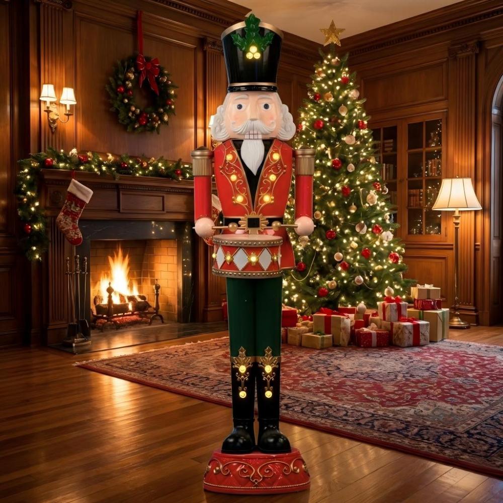 Grand 6ft (181cm) Animated Musical Nutcracker Drummer – Premium LED Christmas Decoration