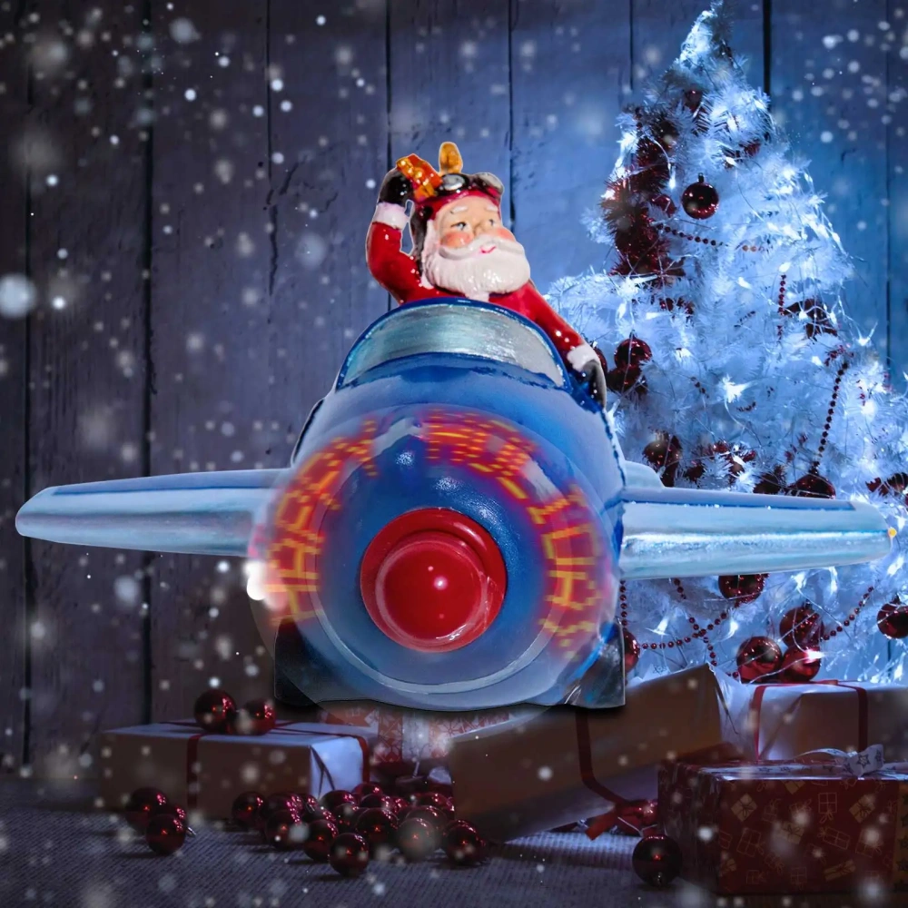 Light up Merry Christmas Plane Resin Decoration Airplane Santa Claus Figurine Christmas Village Home Tabletop Decor Collectible