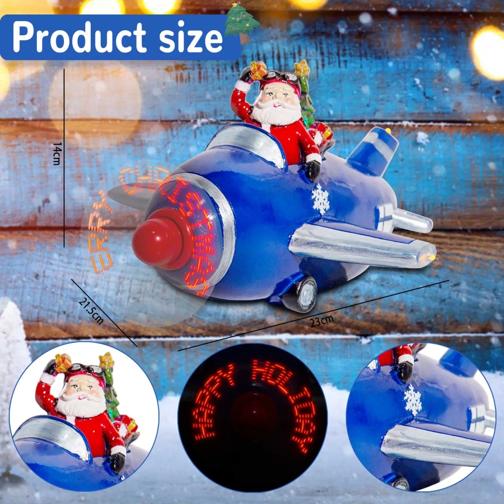 Light up Merry Christmas Plane Resin Decoration Airplane Santa Claus Figurine Christmas Village Home Tabletop Decor Collectible