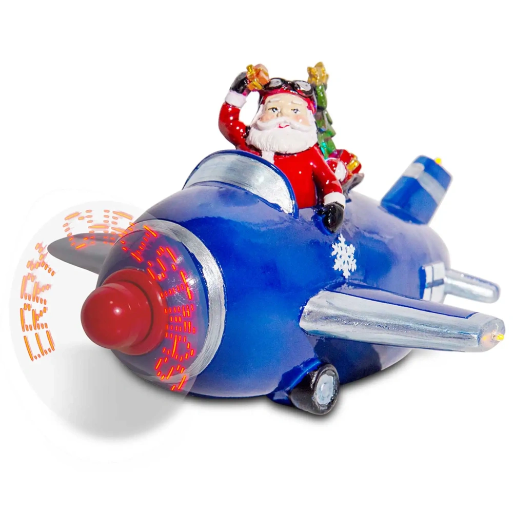 Light up Merry Christmas Plane Resin Decoration Airplane Santa Claus Figurine Christmas Village Home Tabletop Decor Collectible