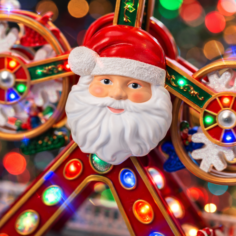Wholesale Animated Christmas Village Ferris Wheel with Santa Claus, Musical & LED Lighted Carnival Top Speed Desires Holiday Decor, USB or Battery Operated Christmas Decoration, 11.8 inches Indoor Use Only