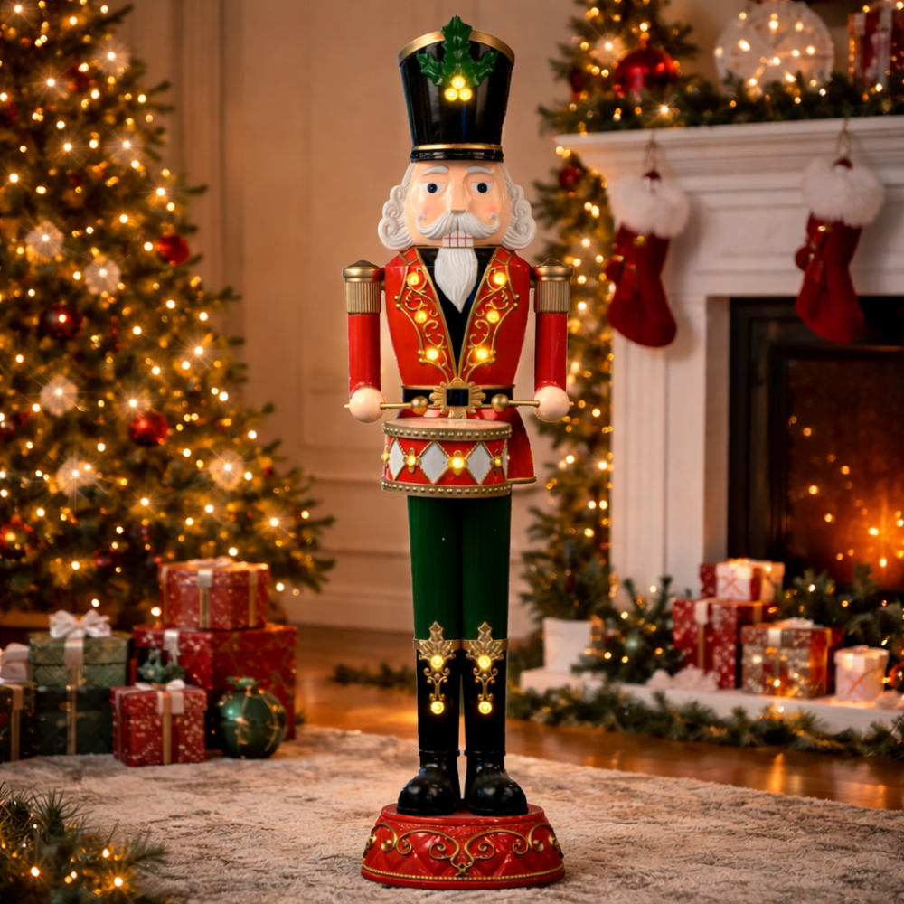 Life-Size 6ft Traditional LED Lighted Nutcracker Drummer Floor Standing Christmas Decoration | innodept12