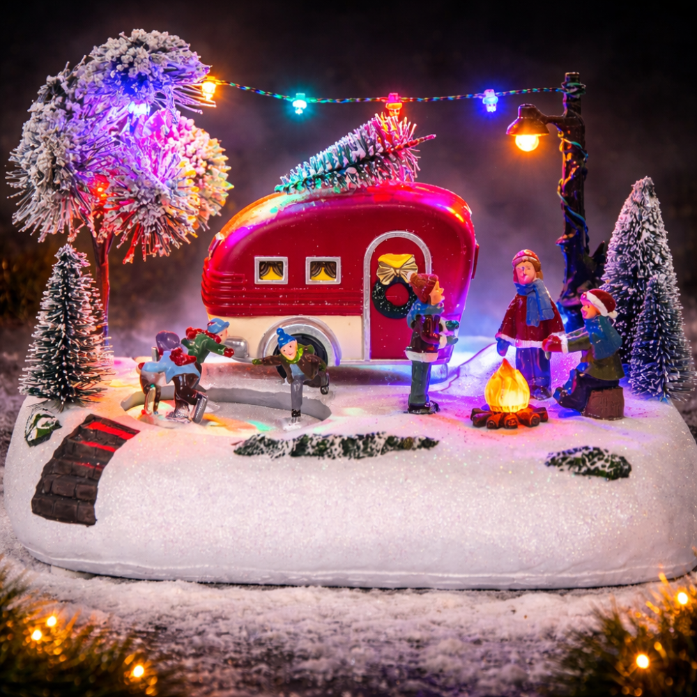 Animated Christmas RV Camping Decor with Skating Pond & LED Lights | innodept12