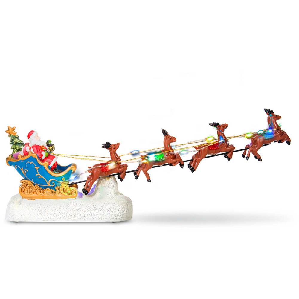 innodept12 wholesale: Musical Santa Sleigh with 8 Reindeers (Mini order 24) - LED Lighted Christmas Village Decor