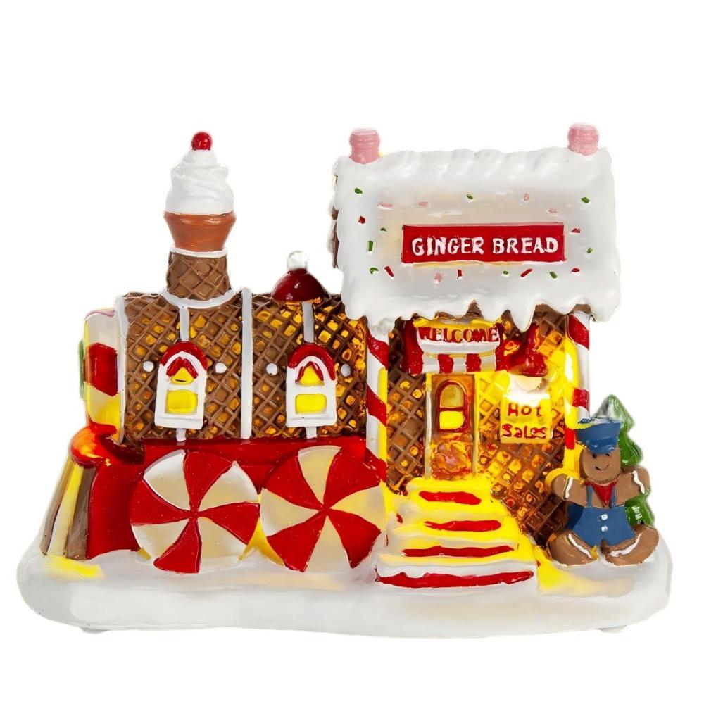innodept12 wholesale: LED Gingerbread Train House (Mini order 48) - Resin Holiday Village Decor