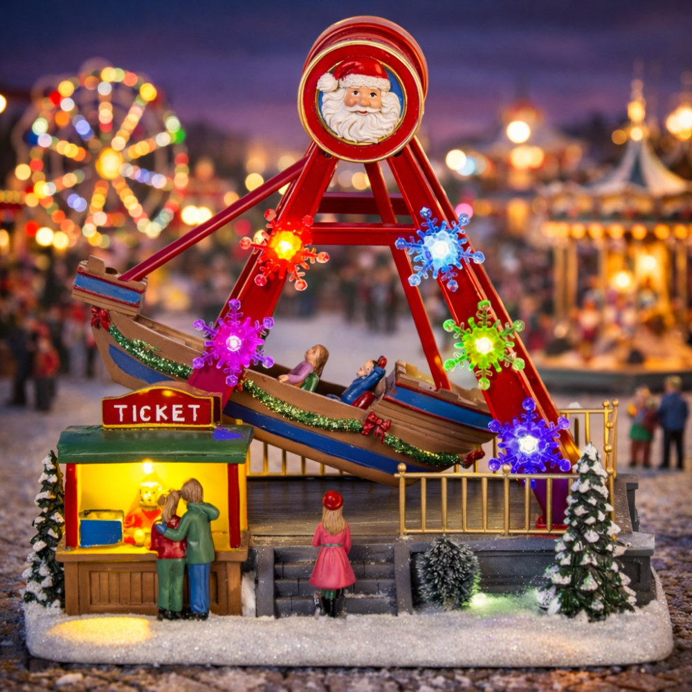 Wholesale innodept12 animated Santa ship ride featuring festive motion and holiday village amusement park details.