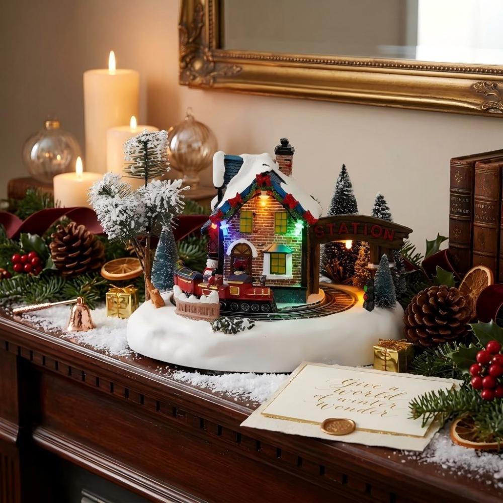 Wholesale innodept12 animated Santa’s wonderland house with LED lights, festive music, and a rotating miniature train.