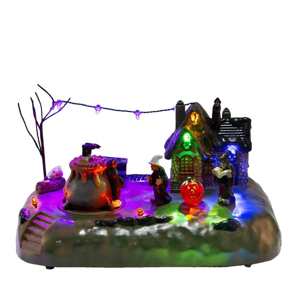 Wholesale Animated Halloween Witch Cauldron, innodept12 Lighted Village Scene, Mini Order 24 PCS