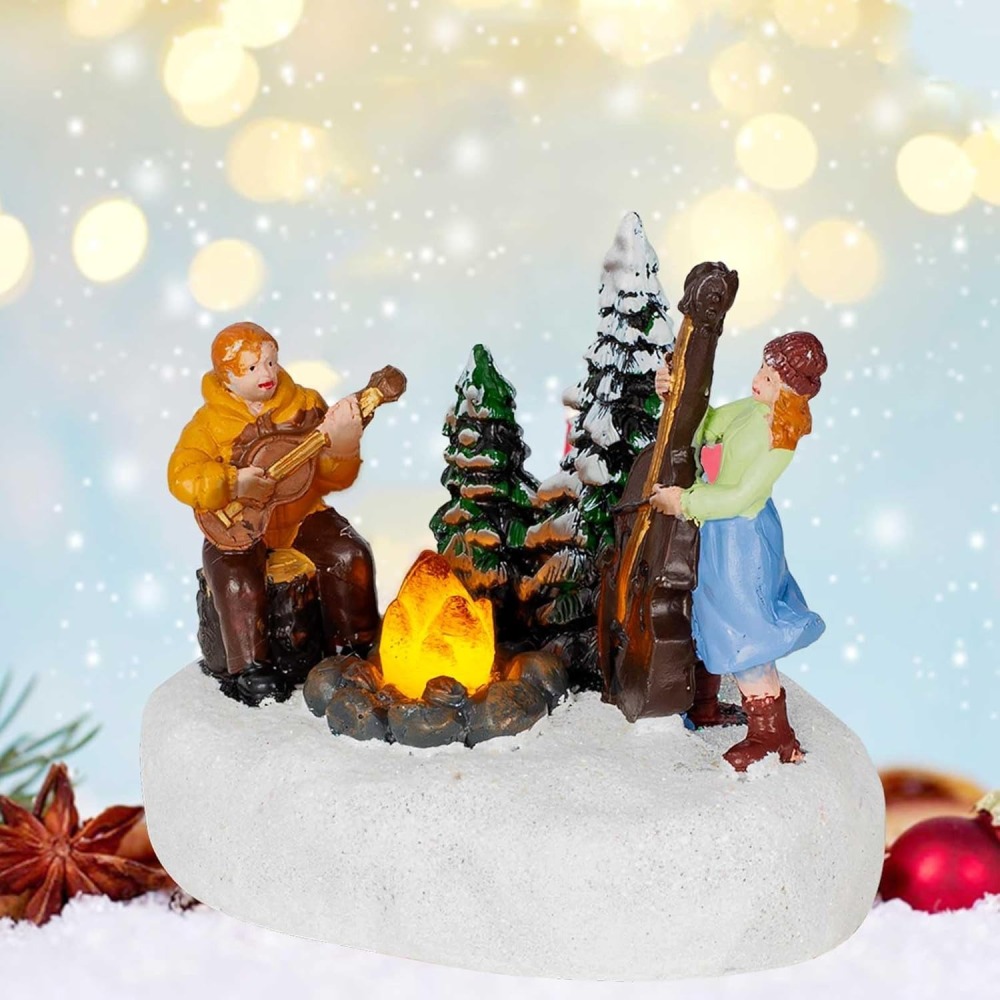 Wholesale Christmas Snow Campfire Musicians, innodept12 Lighted Village Accessory, MOQ 36 PCS