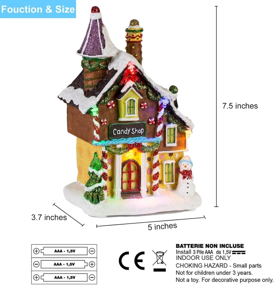 LED Lighted Christmas Candy Shop Village Building Wholesale, Festive Resin House Decor by innodept12, Bulk Buy 540pcs