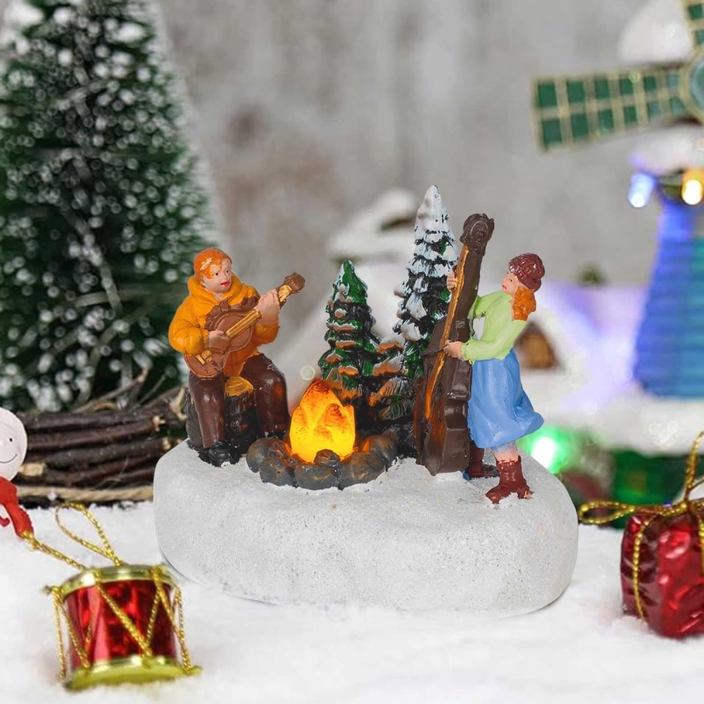 Wholesale Christmas Snow Campfire Musicians, innodept12 Lighted Village Accessory, MOQ 36 PCS