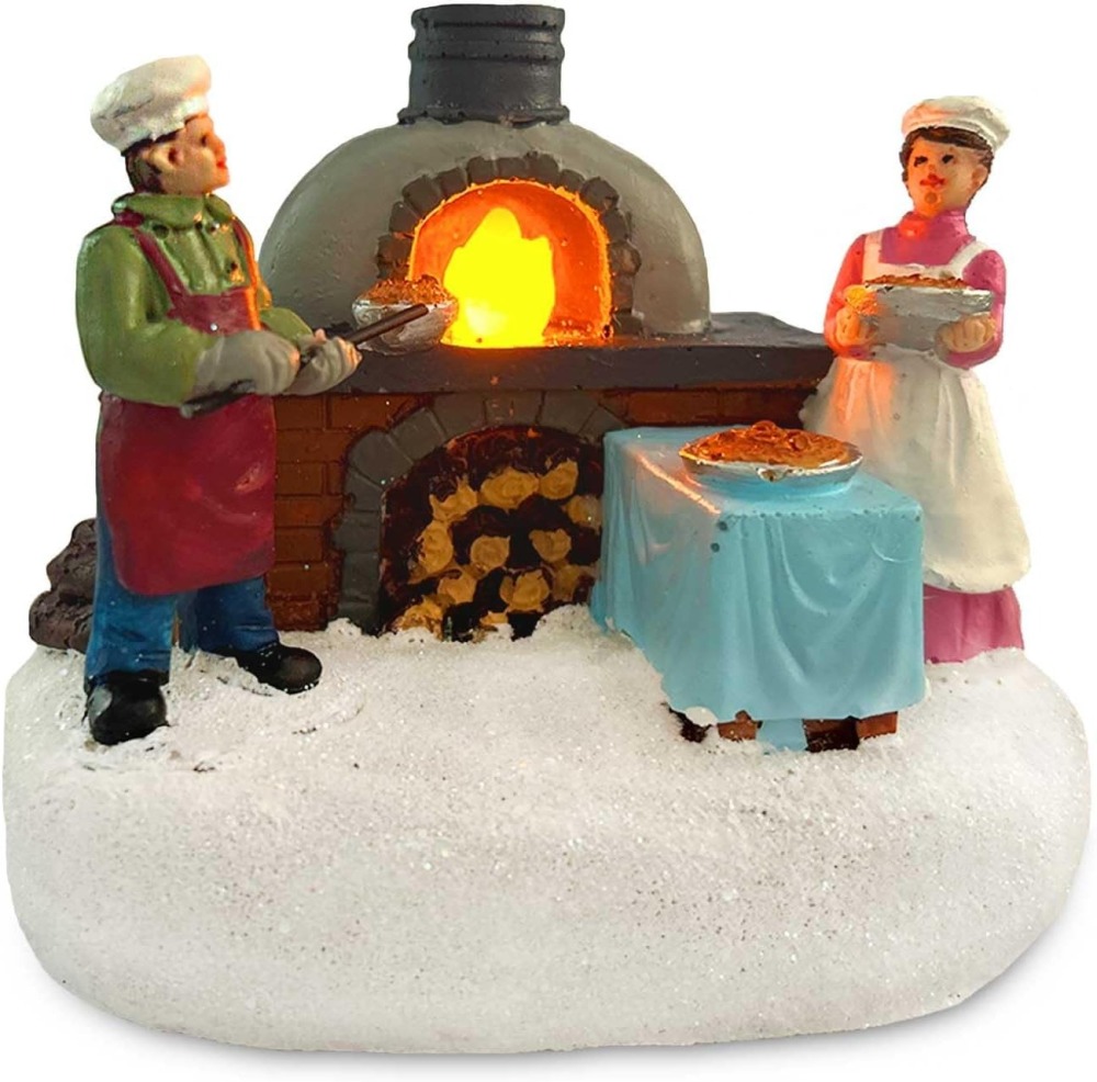 Hand-Painted Christmas Village Pizza Bakery Scene Wholesale, Festive Resin Tabletop Decor by innodept12, Bulk Buy 600pcs