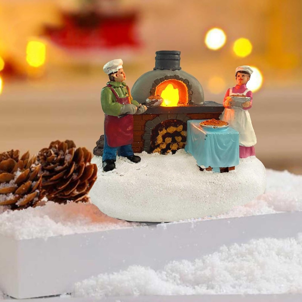 Hand-Painted Christmas Village Pizza Bakery Scene Wholesale, Festive Resin Tabletop Decor by innodept12, Bulk Buy 600pcs