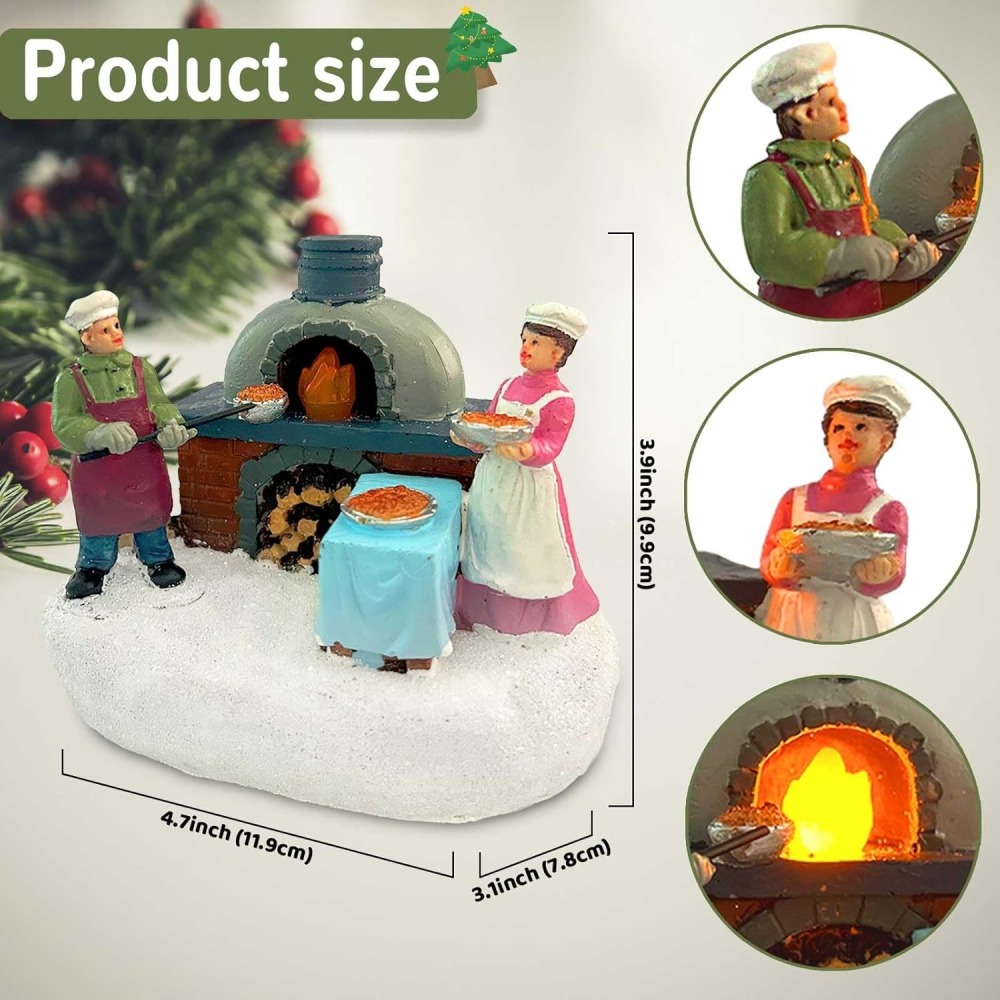 Hand-Painted Christmas Village Pizza Bakery Scene Wholesale, Festive Resin Tabletop Decor by innodept12, Bulk Buy 600pcs