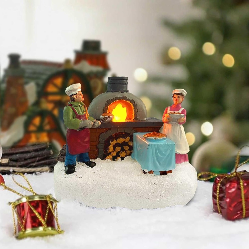 Hand-Painted Christmas Village Pizza Bakery Scene Wholesale, Festive Resin Tabletop Decor by innodept12, Bulk Buy 600pcs