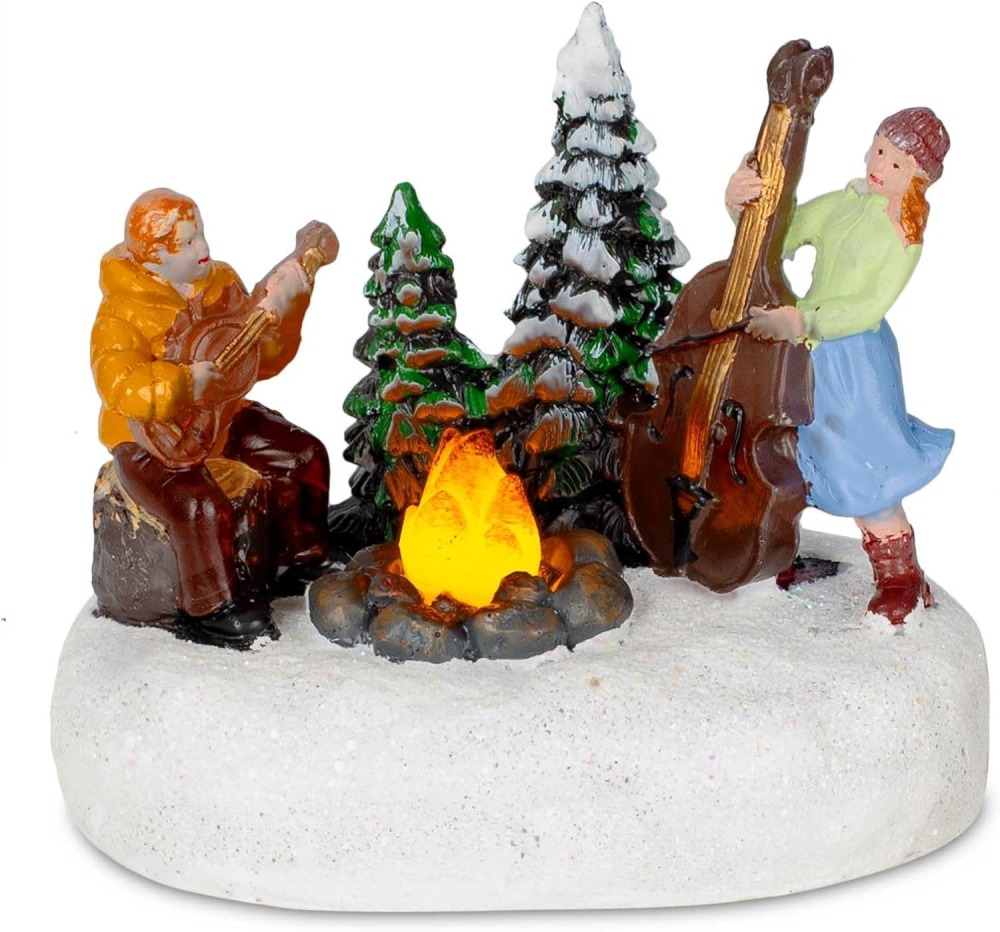 Wholesale Christmas Snow Campfire Musicians, innodept12 Lighted Village Accessory, MOQ 36 PCS