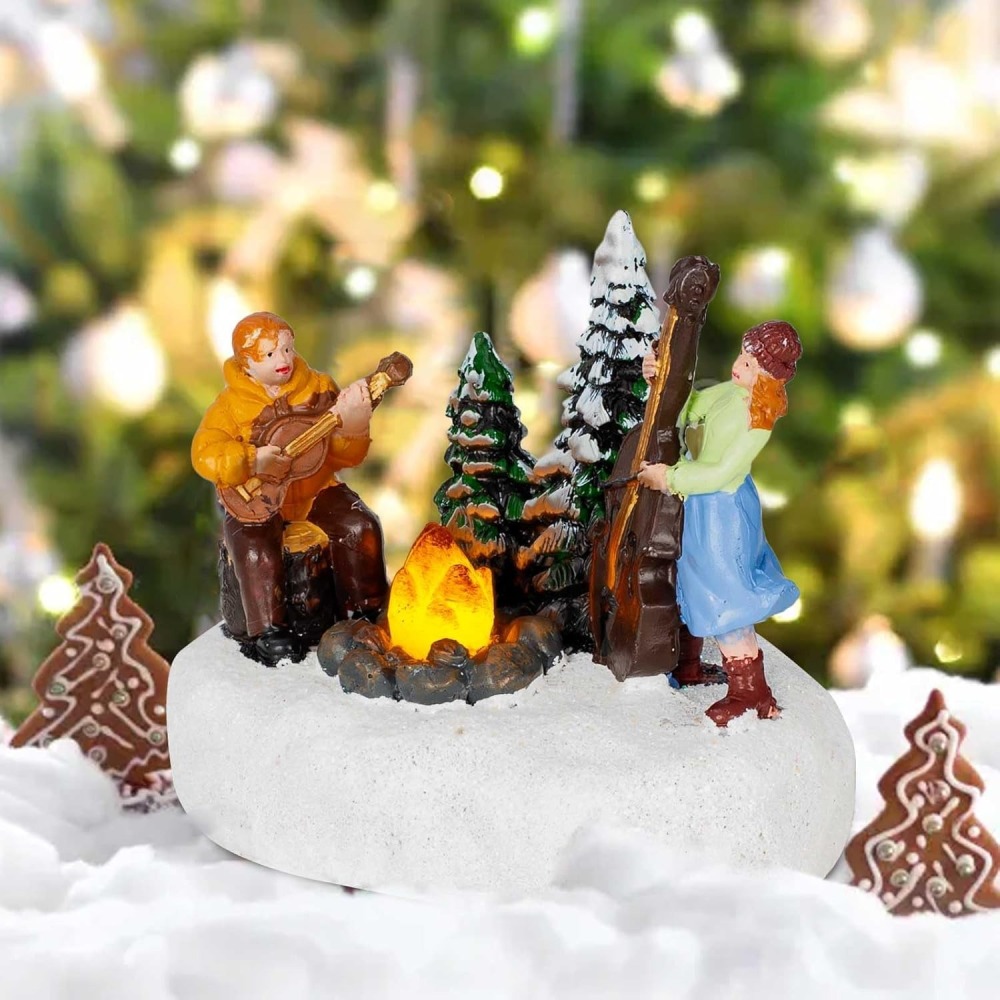 Wholesale Christmas Snow Campfire Musicians, innodept12 Lighted Village Accessory, MOQ 36 PCS